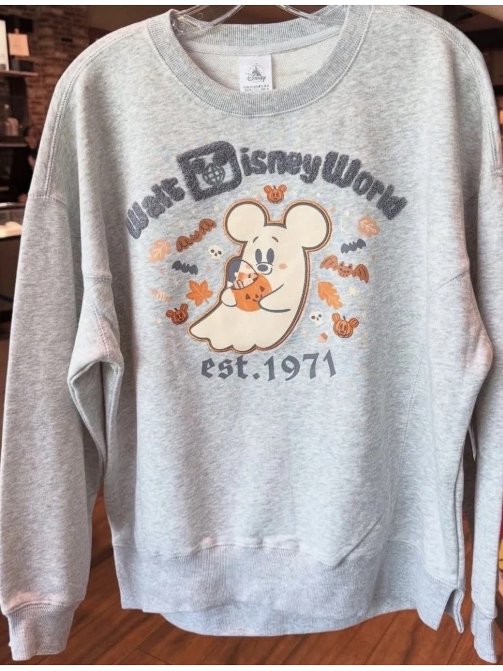 NWT Large Disney Parks World Mickey Cutie Ghost Sweatshirt Halloween 2025 Gray